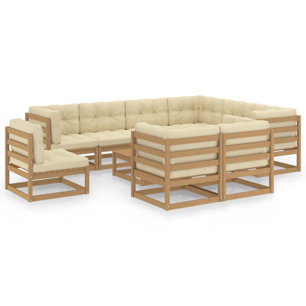 10-tlg. Garten-Lounge-Set mit Kissen Massivholz Kiefer