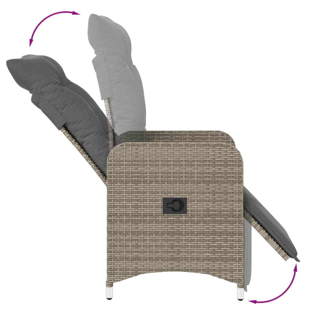 Gartensessel Verstellbar mit Kissen Schwarz Poly Rattan