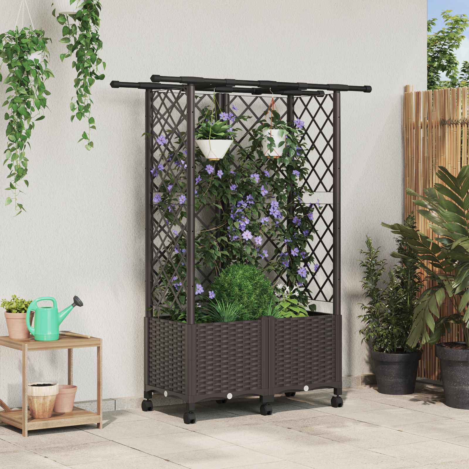 Hochbeet mit Rankgitter und Dach Braun 124 x 40 x 123 cm PP