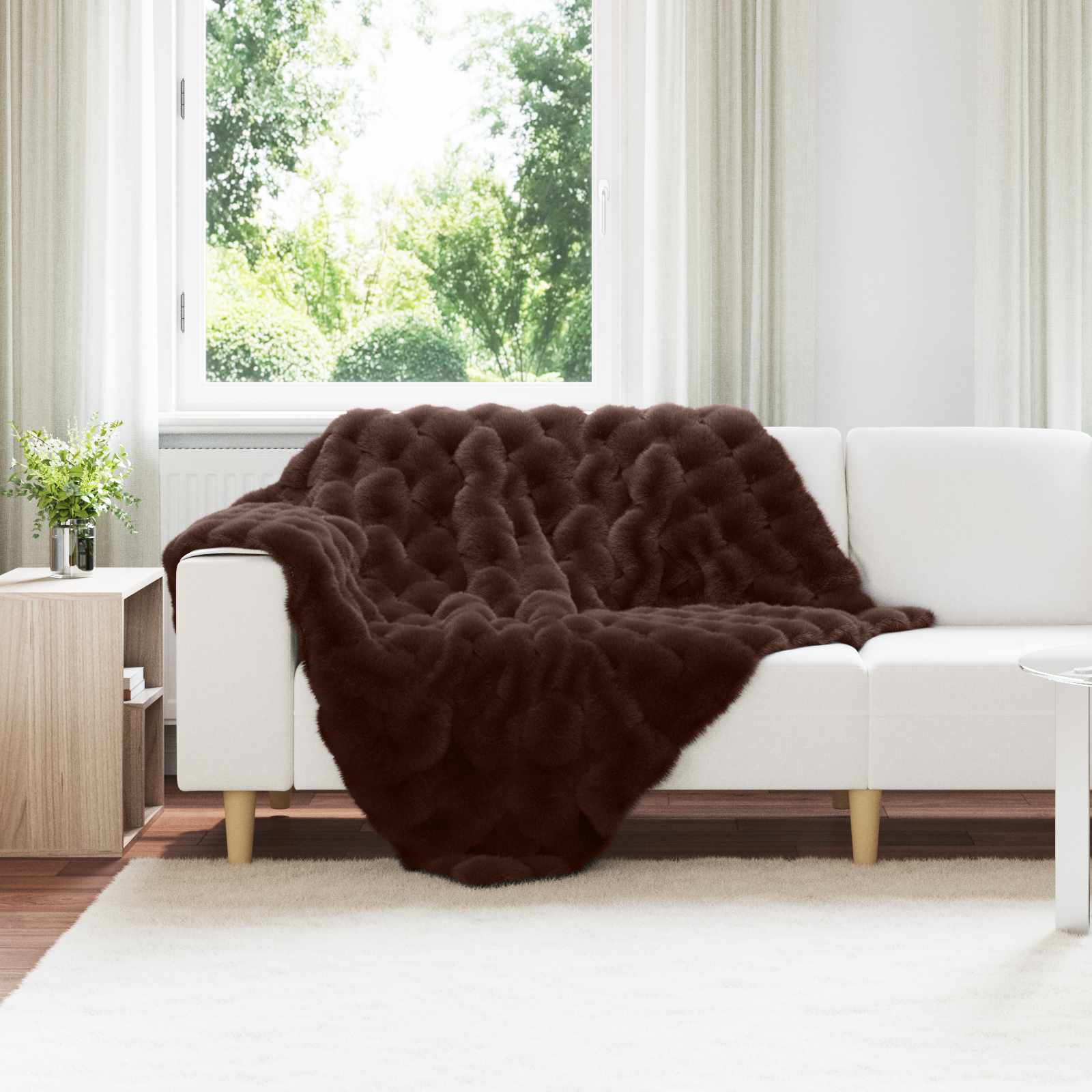 Rutschfeste Decke aus Kunstkaninchenfell Olite Beige Polyester