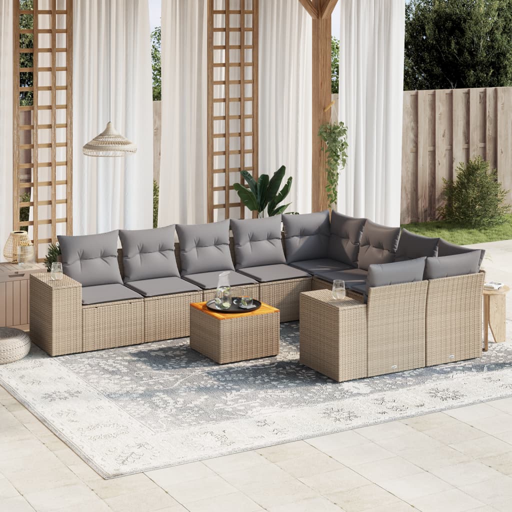 10-tlg. Garten-Sofagarnitur mit Kissen Schwarz Poly Rattan