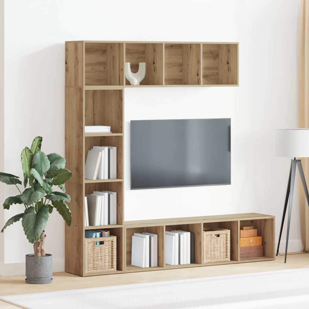 3-tlg. Bücher-/TV-Schrank Set Weiß 180×30×180 cm