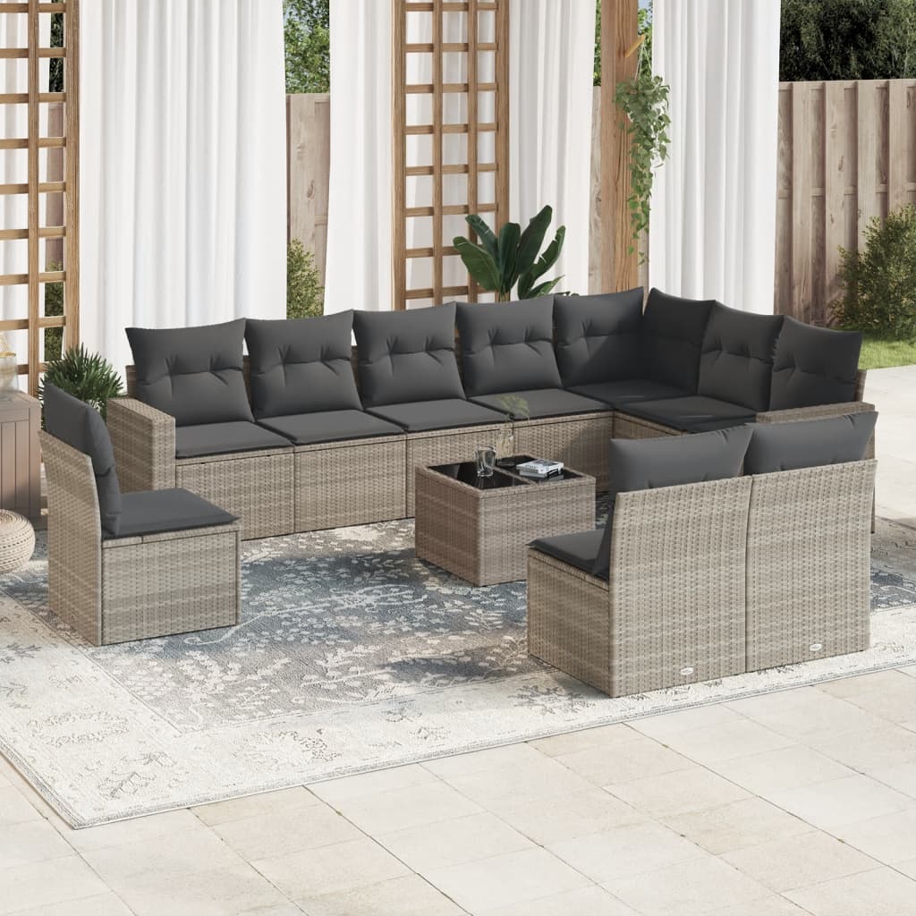 10-tlg. Garten-Sofagarnitur mit Kissen Schwarz Poly Rattan