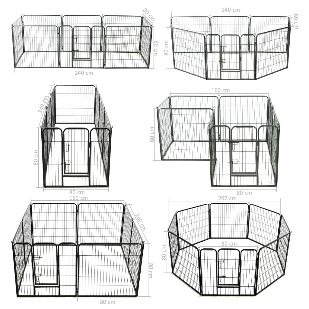 Hunde-Laufgitter 8 Paneele Stahl 60 x 80 cm Schwarz