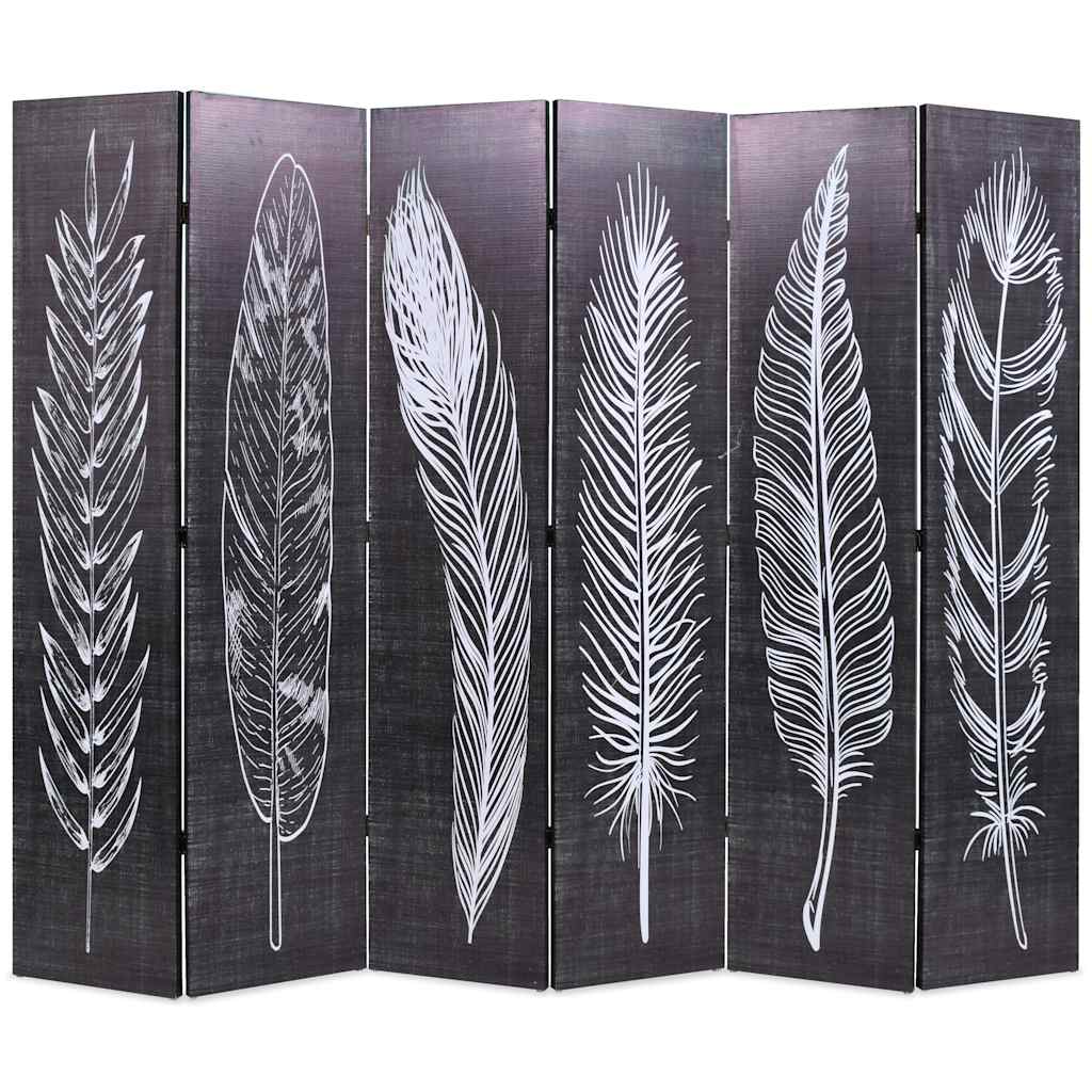 Raumteiler klappbar 120 x 170 cm Federn Schwarz-Weiß