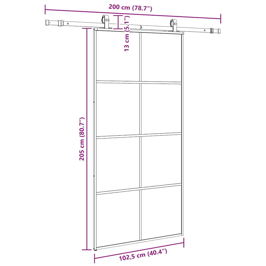 Schiebetür mit Beschlag Schwarz 76x205 cm ESG-Glas