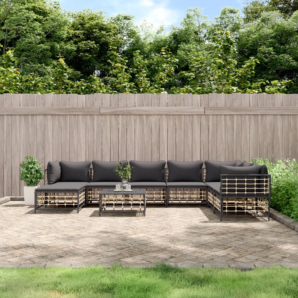 7-tlg. Garten-Lounge-Set mit Kissen Anthrazit Poly Rattan