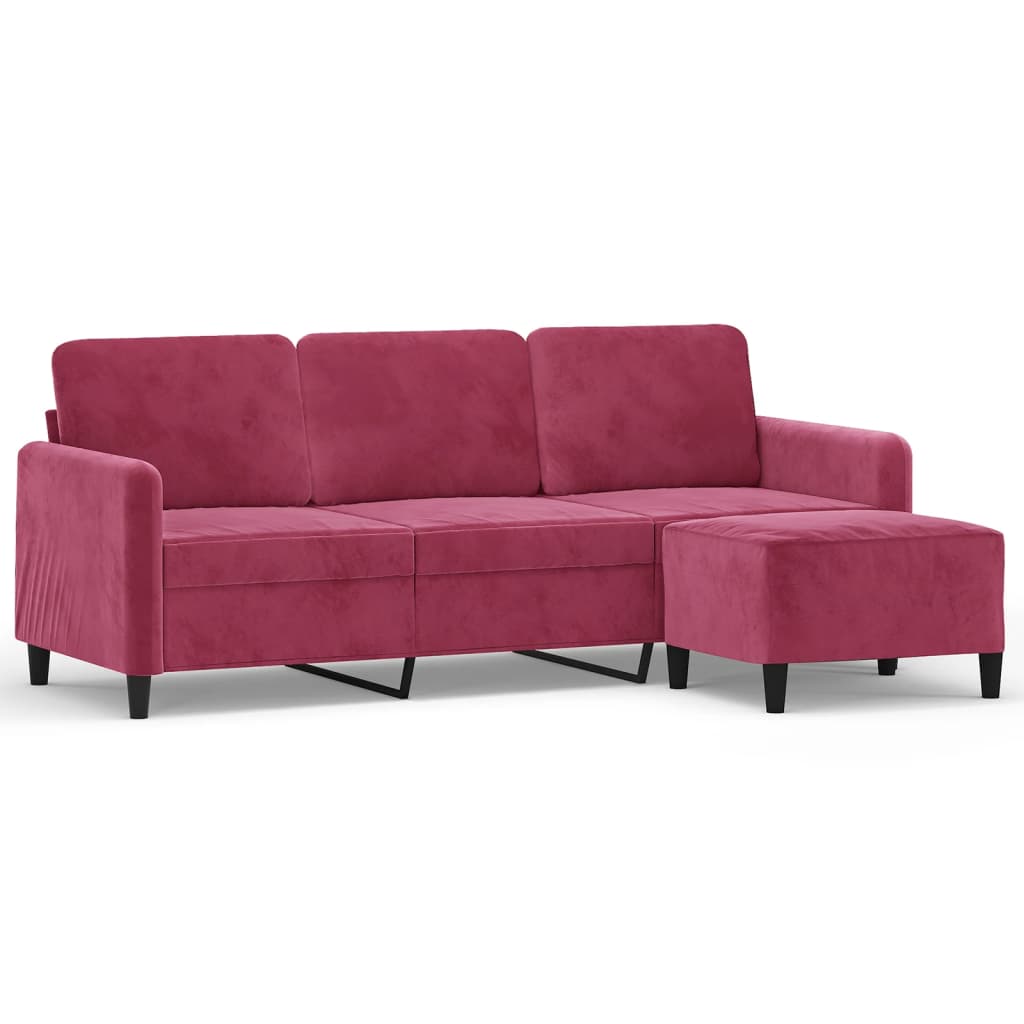 3-Sitzer-Sofa mit Hocker Rosa 180 cm Samt