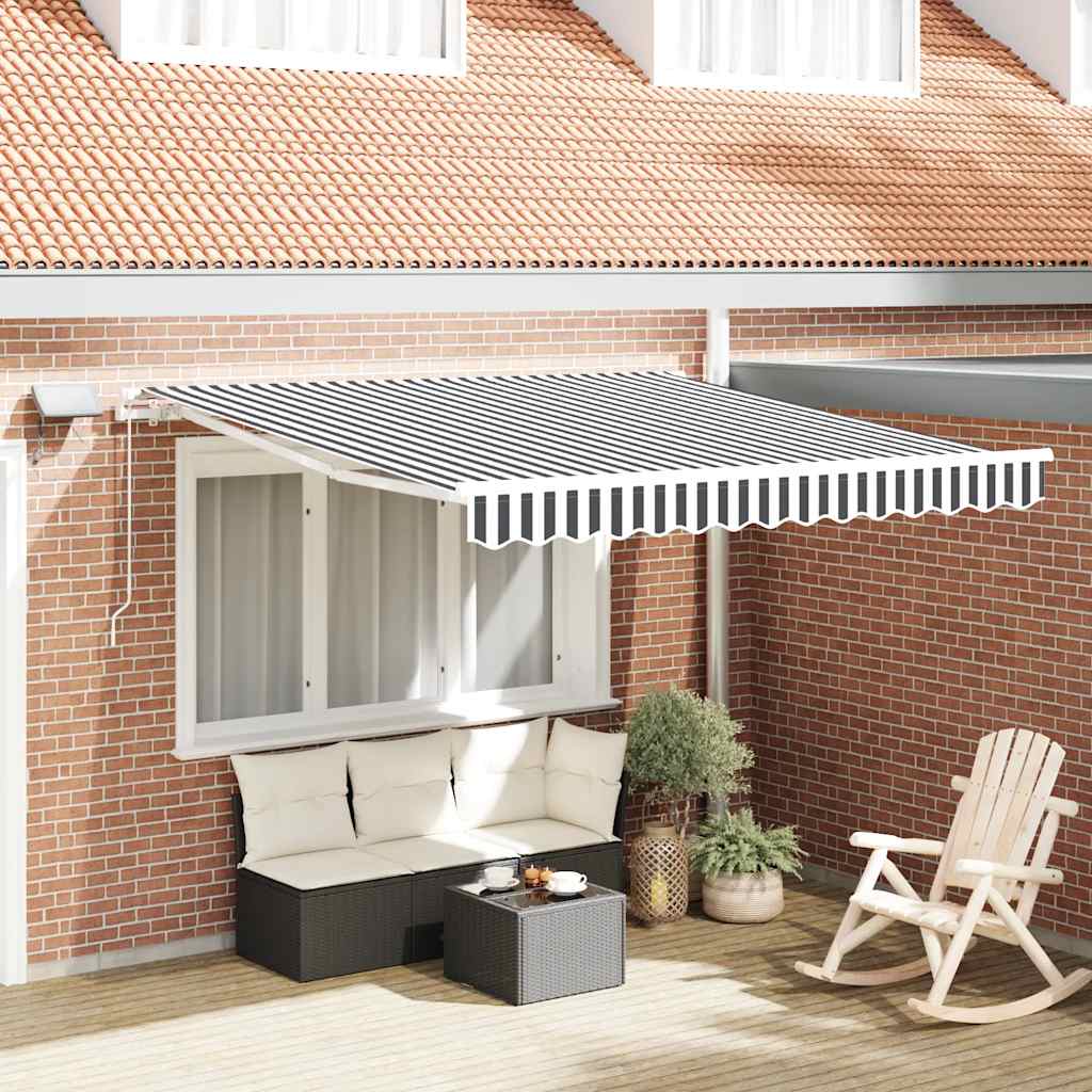 Markise Manuell Einziehbar mit LED 300x250 cm Blau und Weiß