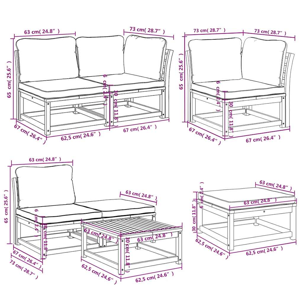 4-tlg. Garten-Lounge-Set mit Kissen Massivholz Akazie