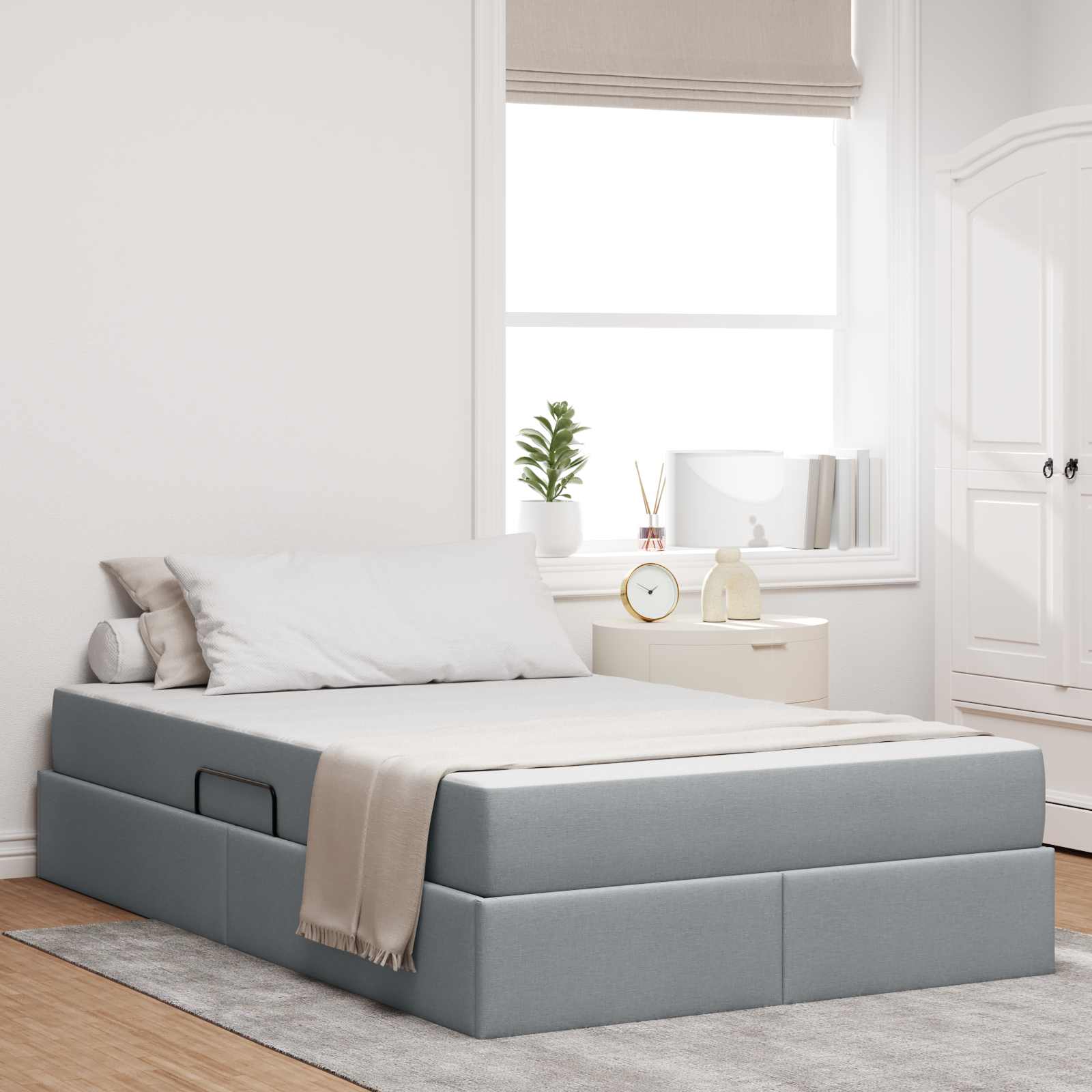 Aufbewahrungsbett mit Matratze Hellgrau 90 x 190 cm Polyester