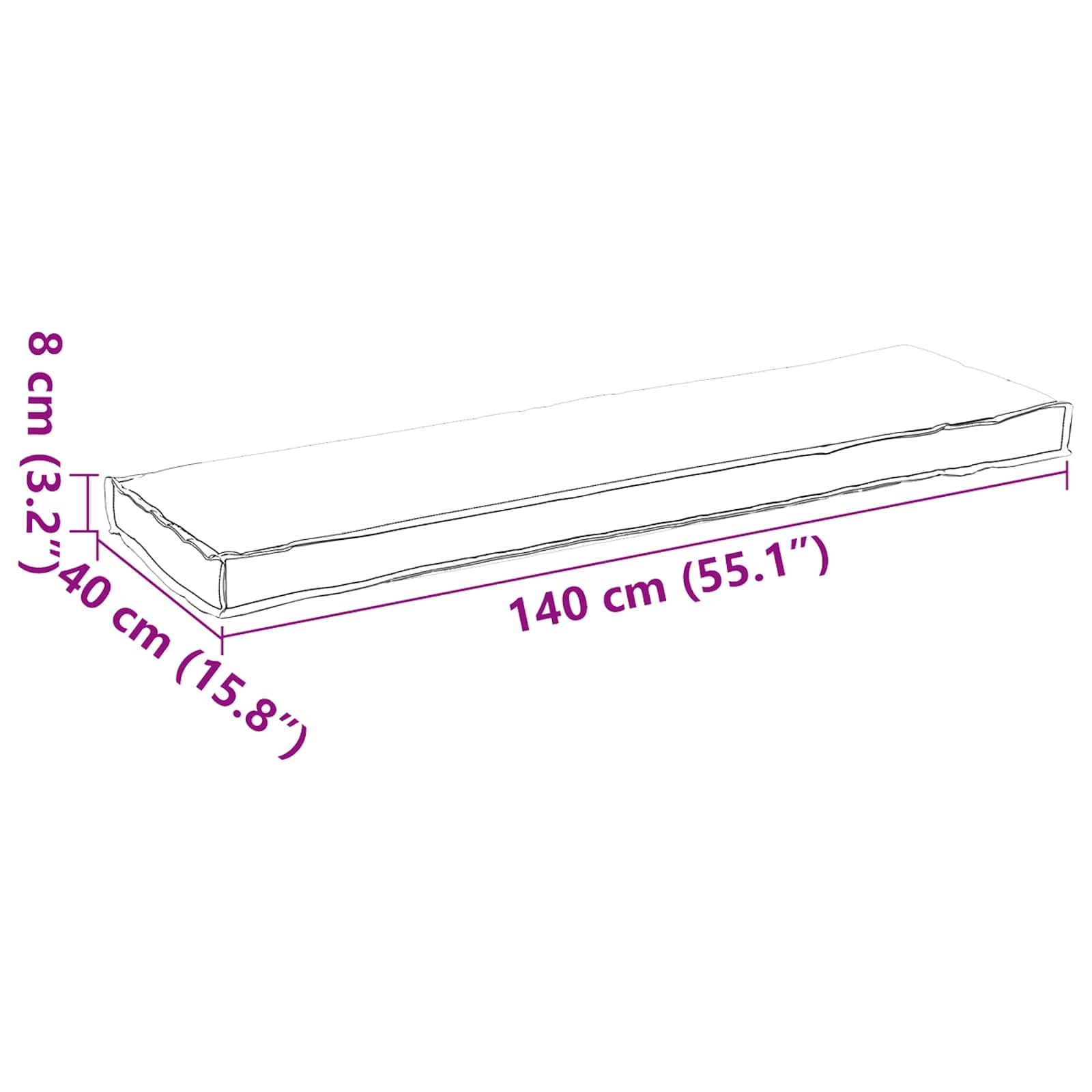 Kissen Anthrazit 140 x 40 x 8 cm Oxford-Stoff