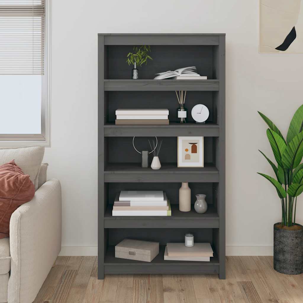 Bücherregal Grau 80x35x68 cm Massivholz Kiefer