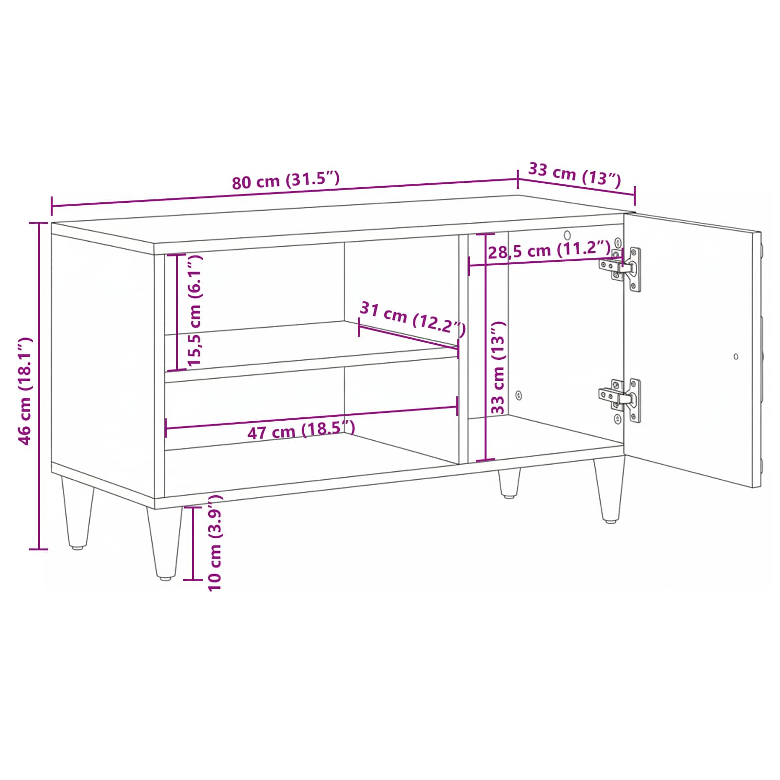 TV-Schränk mit Regal Braun 80 x 31,5 x 46 cm Massivholz Mango