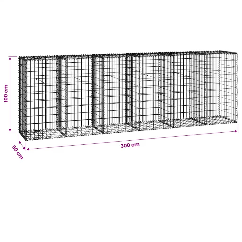 Gabionenwand mit Abdeckung Verzinkter Stahl 20×20×100 cm