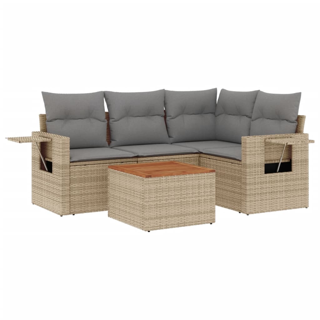5-tlg. Garten-Sofagarnitur mit Kissen Schwarz Poly Rattan