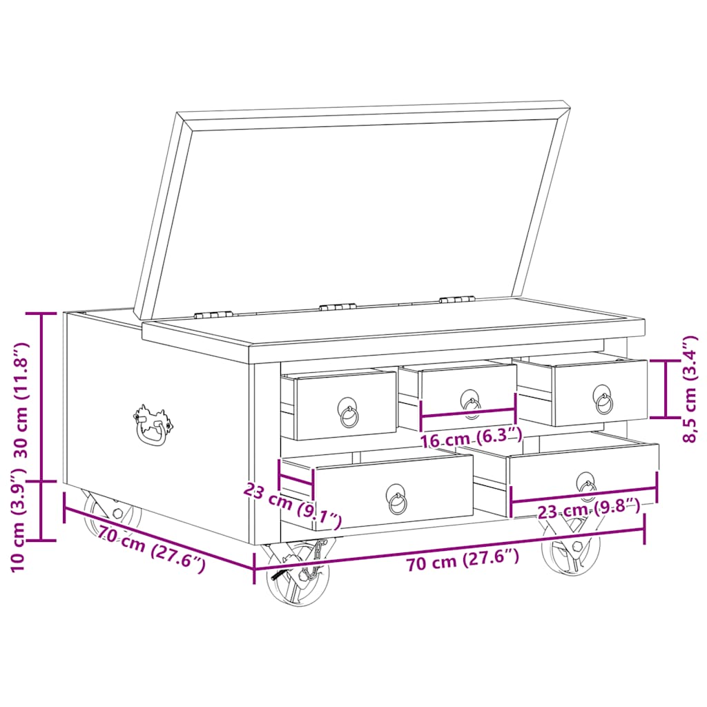 Couchtisch Altholz 70x70x38 cm