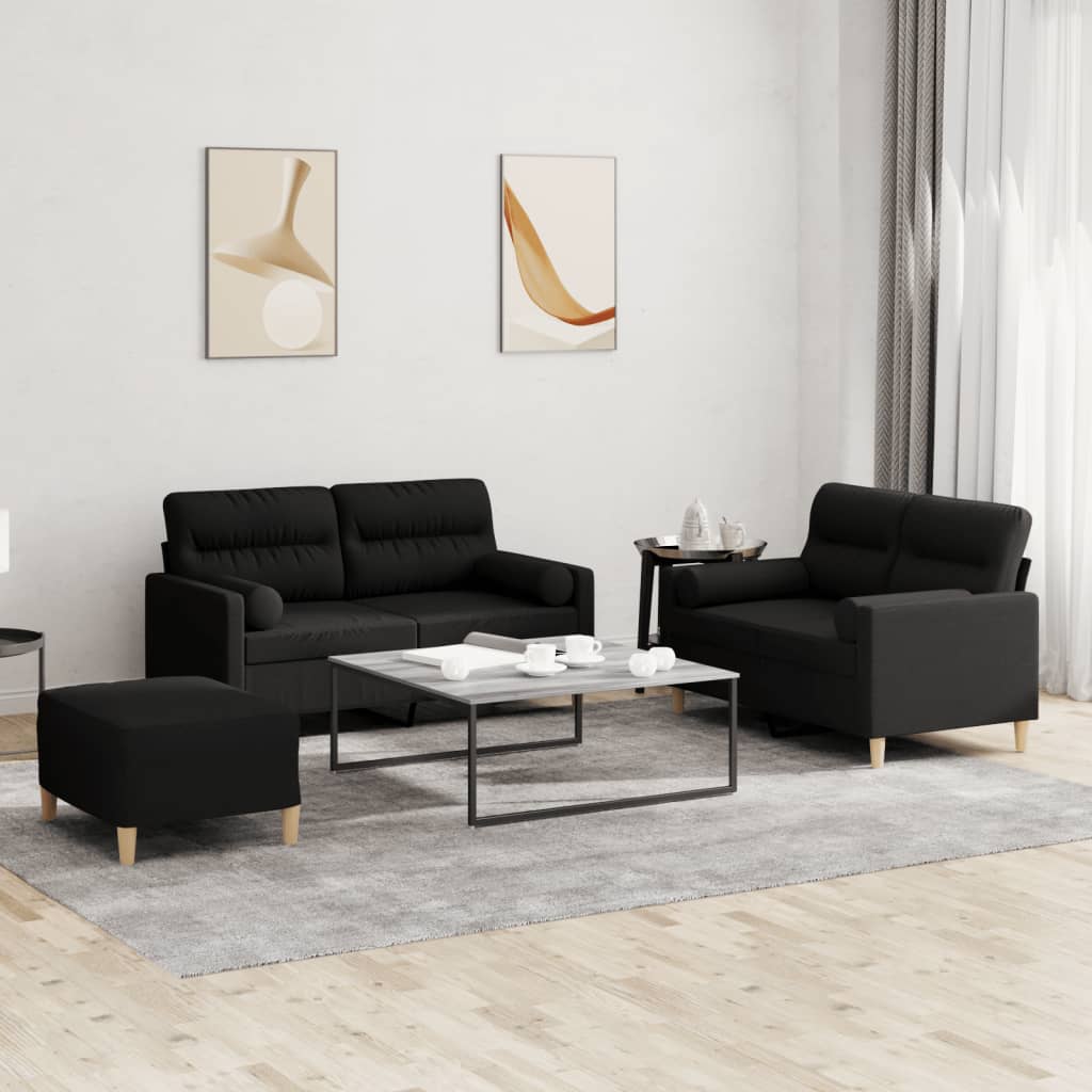 3-tlg. Sofagarnitur mit Kissen Creme Stoff