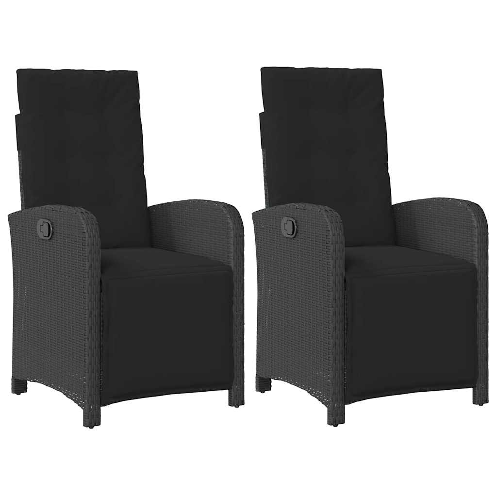 Gartensessel mit Fußteil Verstellbar Schwarz Poly Rattan