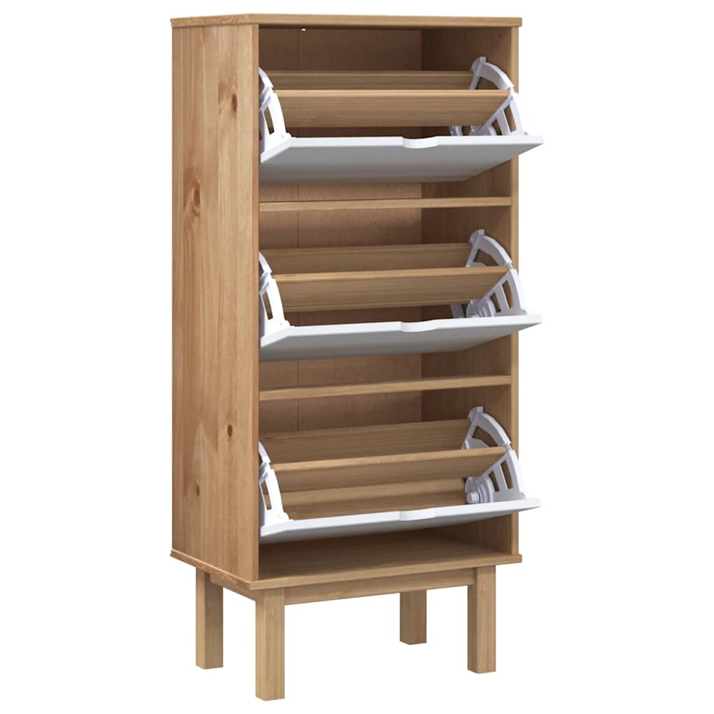 Schuhschrank OTTA mit 3 Schubladen Braun Massivholz Kiefer