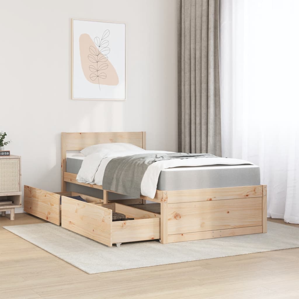 Bett mit Schubladen und Matratze 200x200 cm Massivholz Kiefer