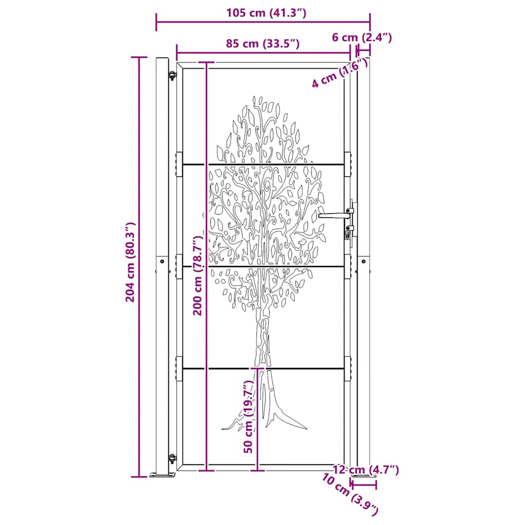 Gartentor 100x75 cm Cortenstahl Baumdesign