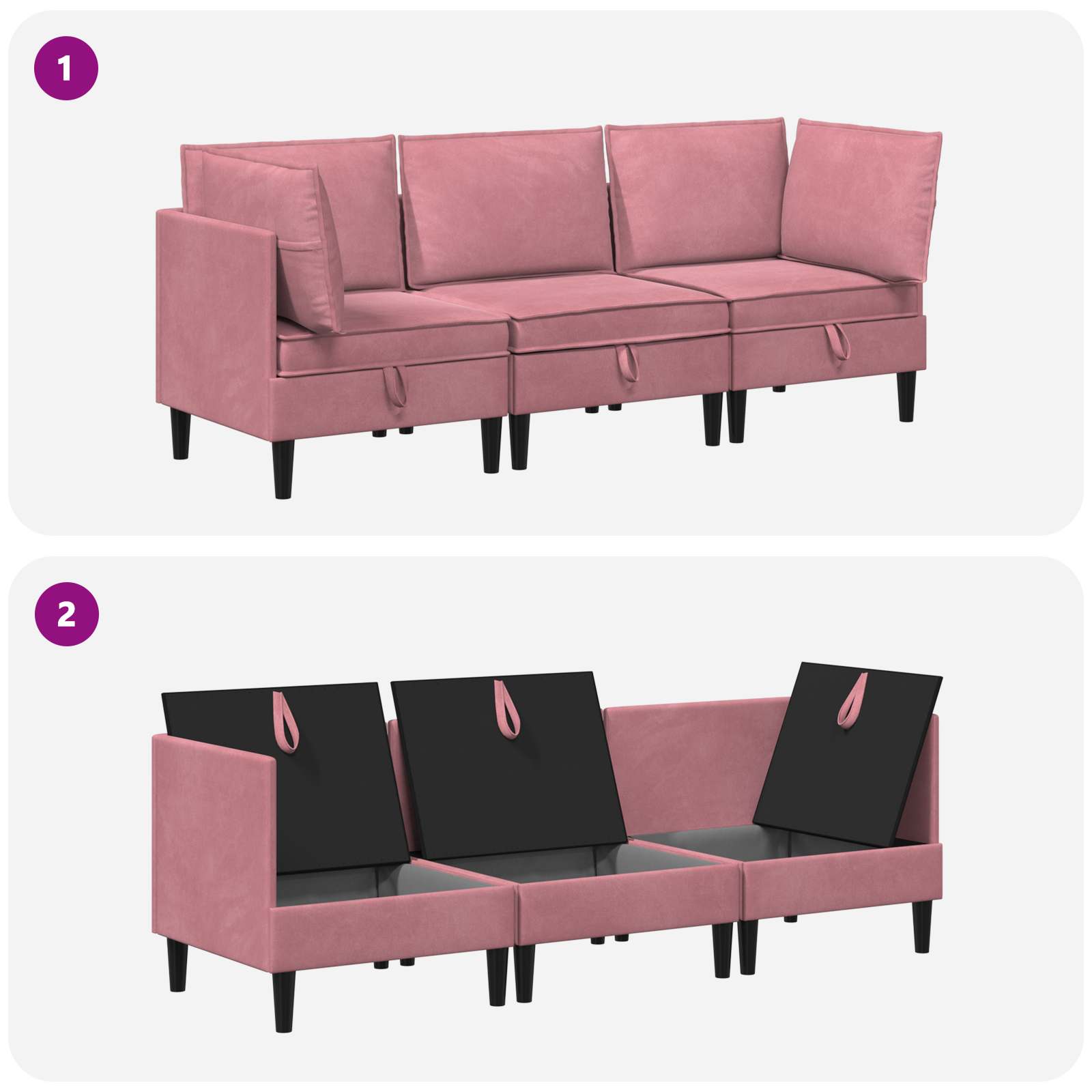 Wohnzimmergarnitur mit Kissen mit Speicher 3 pcs Hellgrau Samt