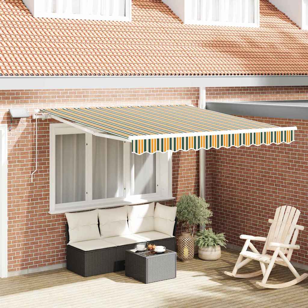 Markise Manuell Einziehbar mit LED 300x250 cm Blau und Weiß