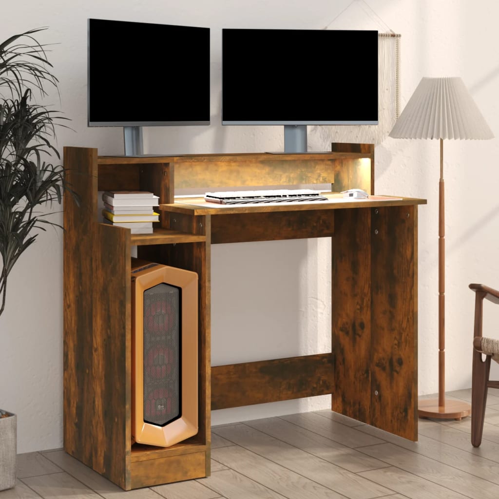 Schreibtisch mit LEDs Weiß 97x45x90 cm Holzwerkstoff