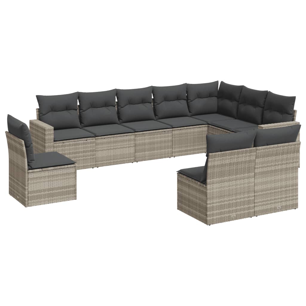 10-tlg. Garten-Sofagarnitur mit Kissen Schwarz Poly Rattan