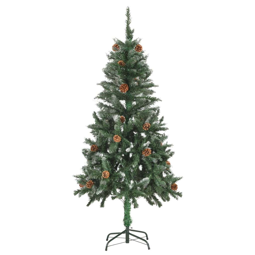Künstlicher Weihnachtsbaum mit Beleuchtung & Zapfen Grün 210 cm