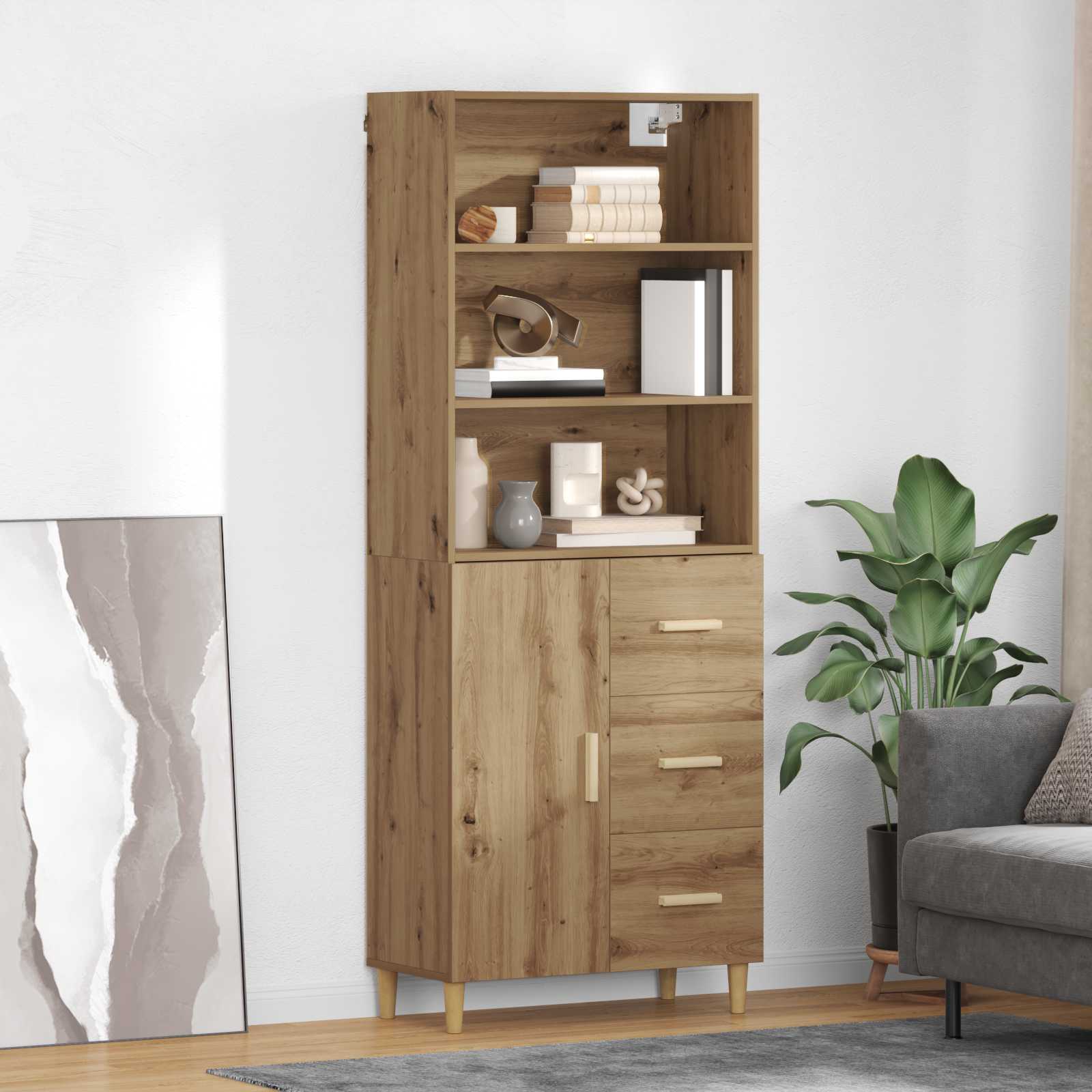 Highboard Altholz 69,5 x 32,5 x 180 cm Holzwerkstoff