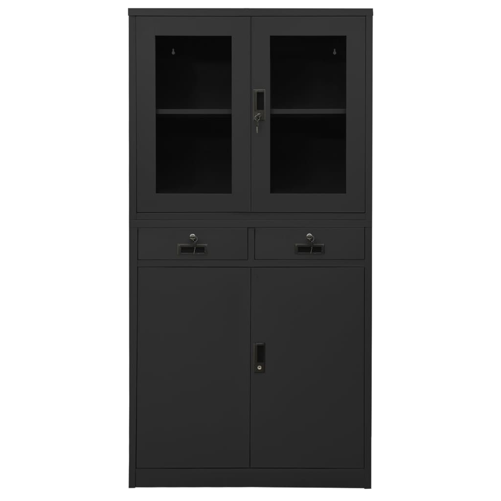 Büroschrank Hellgrau 90x40x180 cm Stahl und Gehärtetes Glas