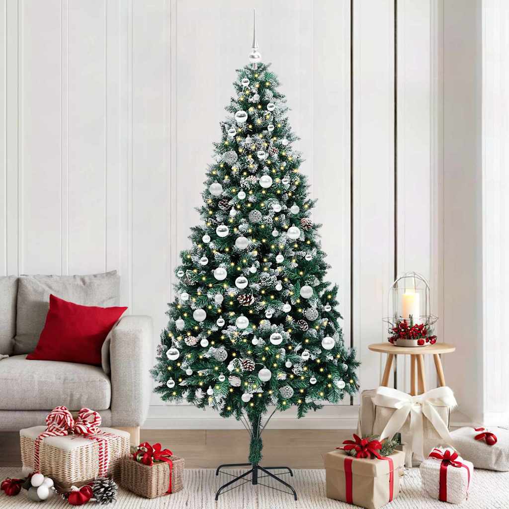 Künstlicher Weihnachtsbaum mit LEDs Kugeln Zapfen 150 cm