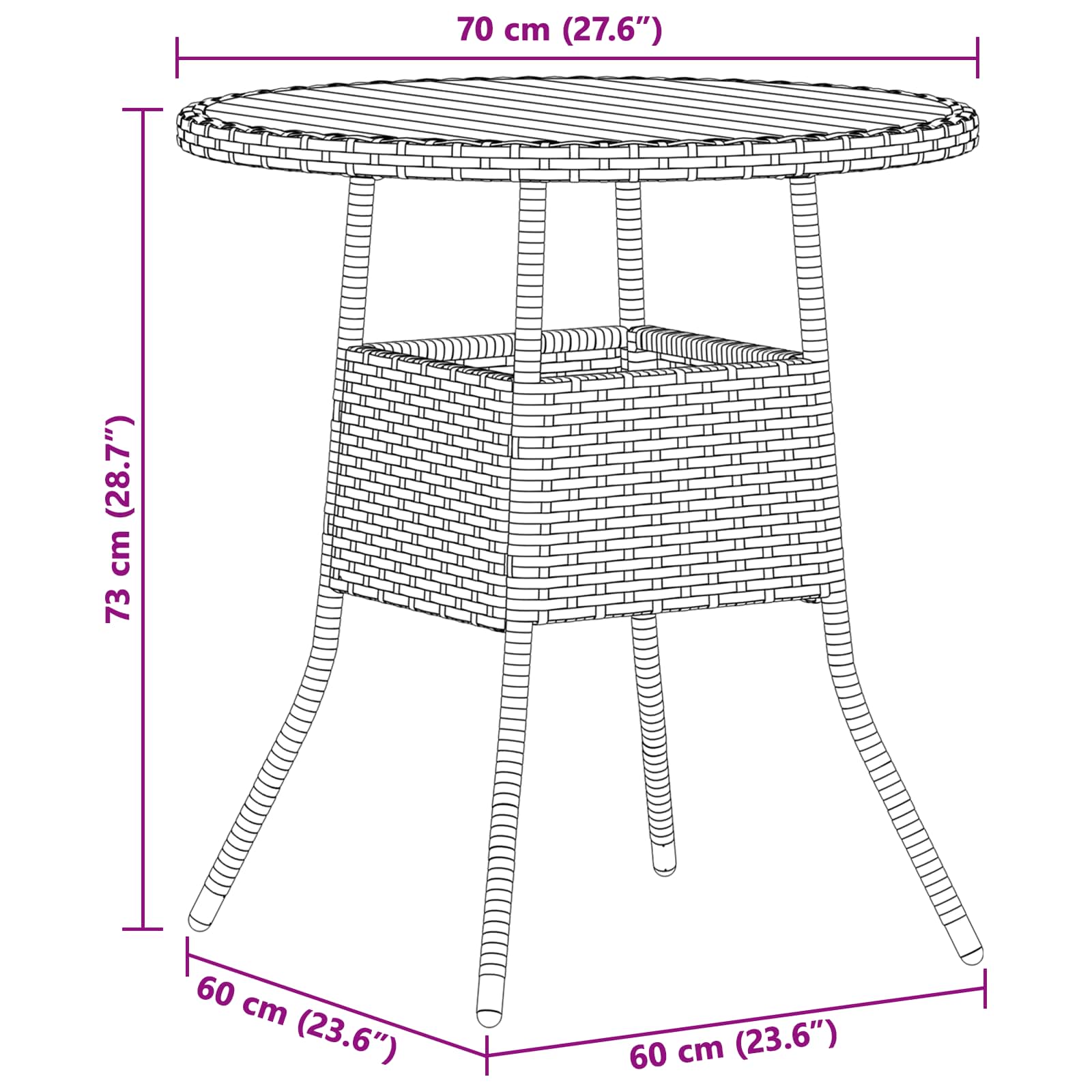 Garten-Esstisch Schwarz Ø 70 cm Poly Rattan Massivholz Akazie