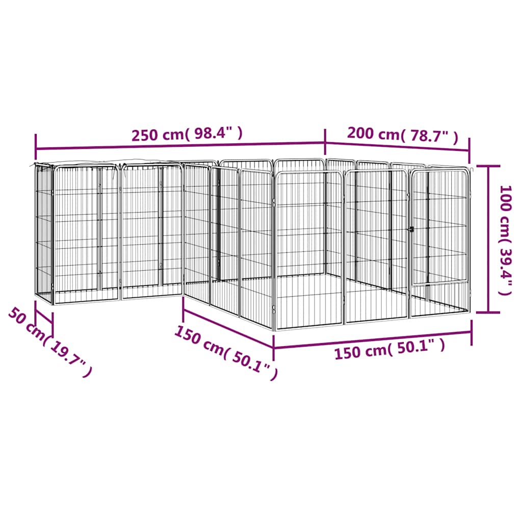6-tlg. Hundelaufstall Schwarz 50x100cm Stahl Pulverbeschichtung