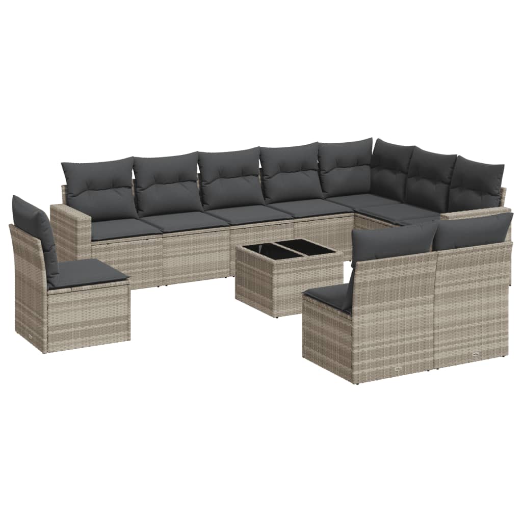 10-tlg. Garten-Sofagarnitur mit Kissen Schwarz Poly Rattan