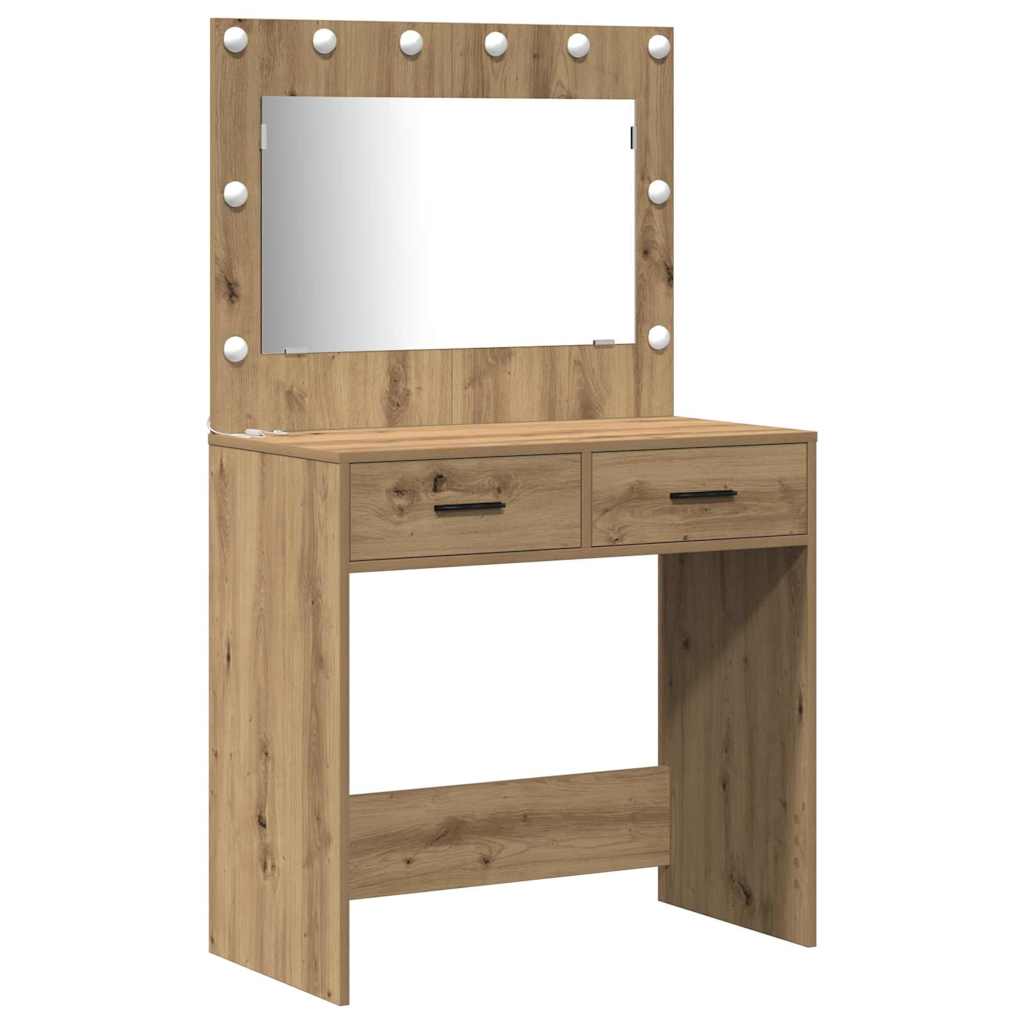 Schminktisch mit Spiegelbeleuchtung 2 pcs Weiß Holzwerkstoff