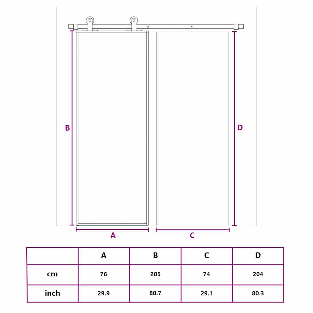 Schiebetür ESG-Glas und Aluminium 76x205 cm Schwarz