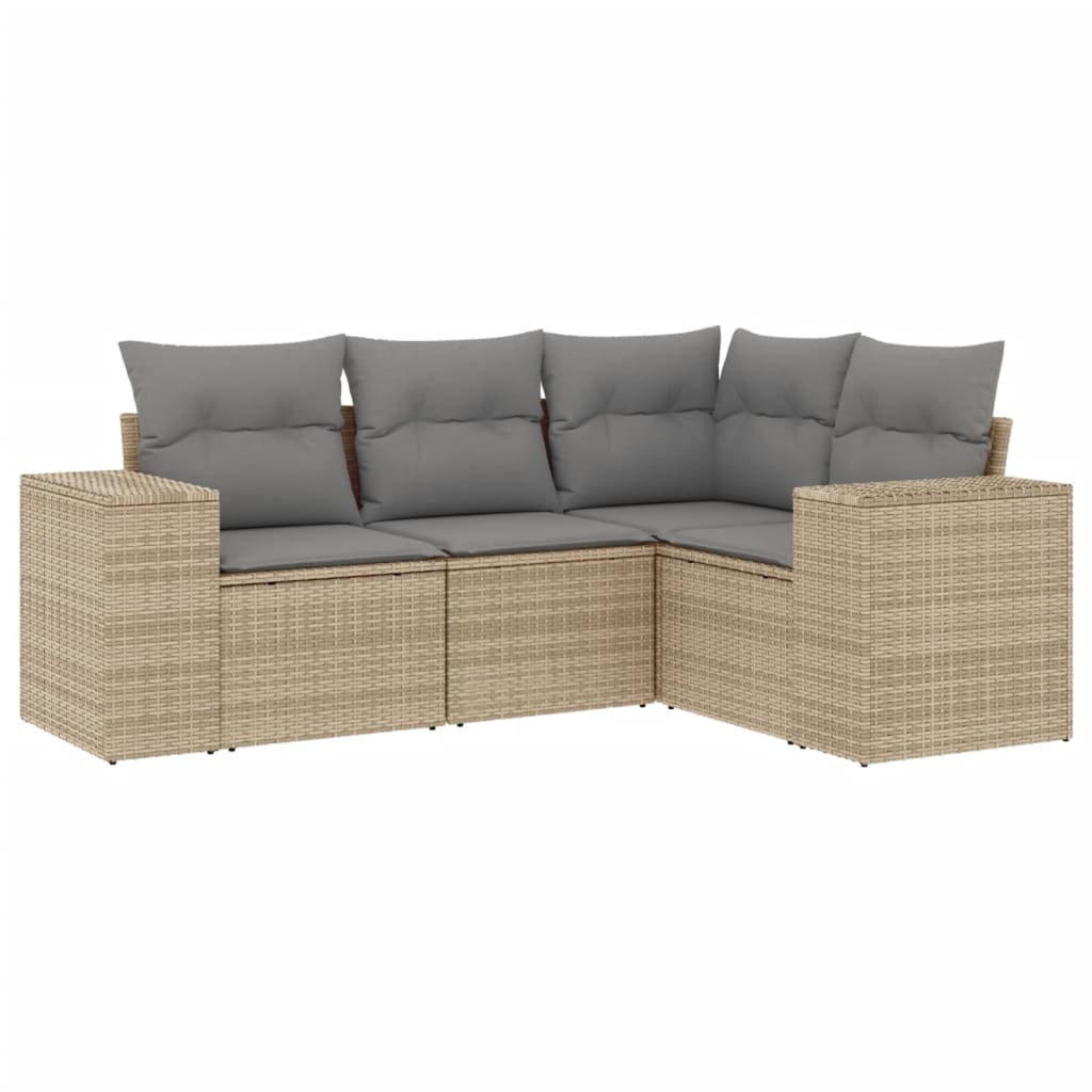 4-tlg. Garten-Sofagarnitur mit Kissen Schwarz Poly Rattan