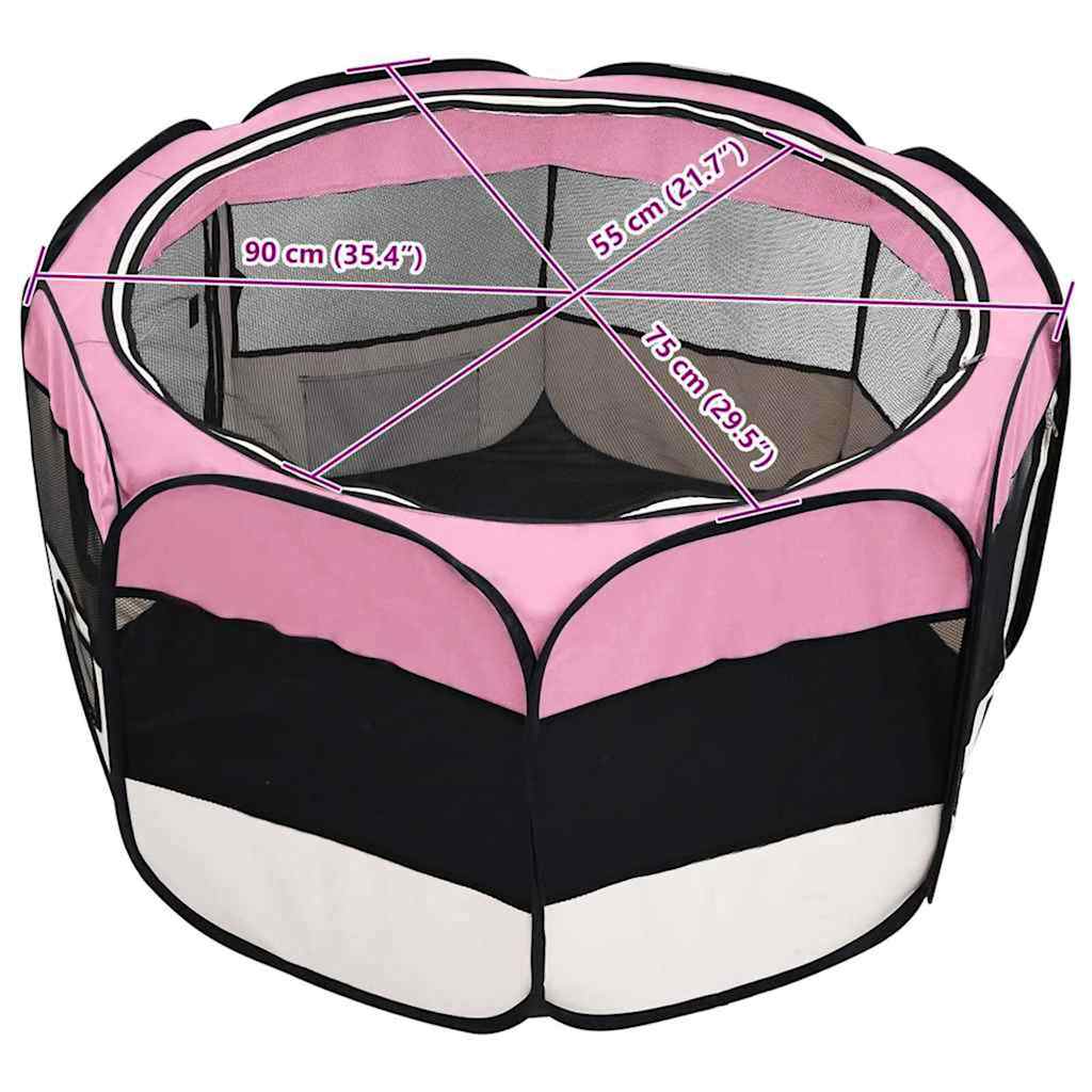 Faltbarer Welpenlaufstall mit Tragetasche Schwarz 90x90x58 cm