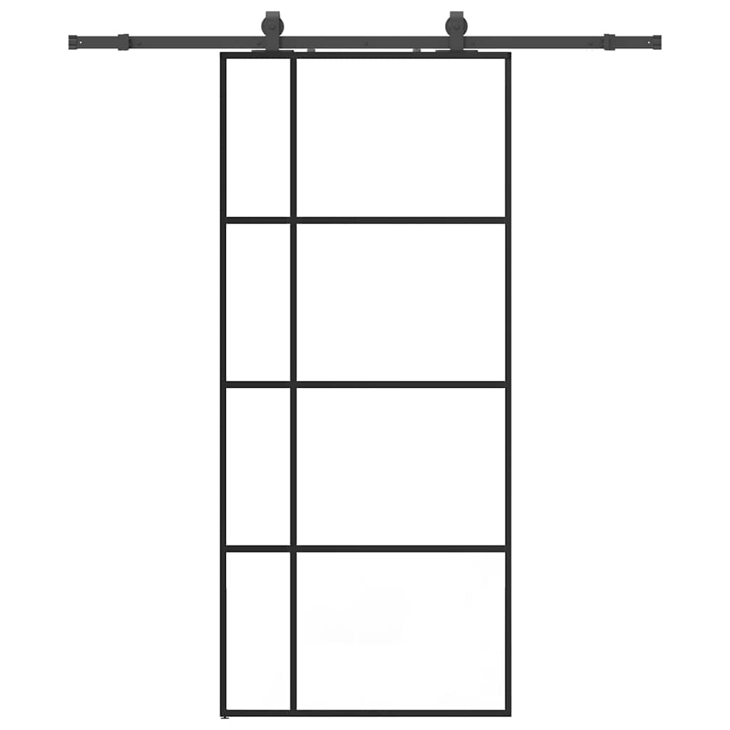 Schiebetür mit Beschlag Schwarz 76x205 cm ESG-Glas
