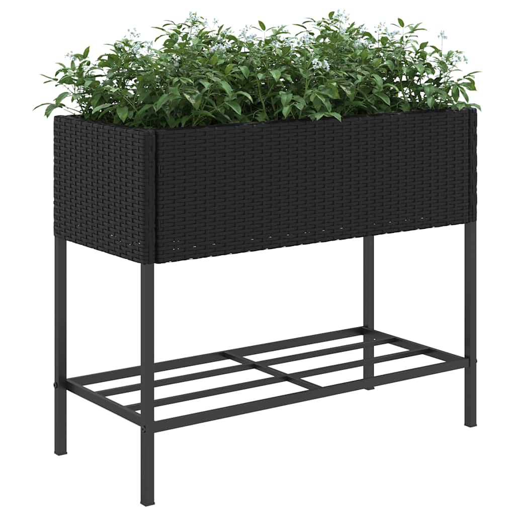 Hochbeete mit Ablage 2 Stk. Schwarz 70x28x70 cm Poly Rattan