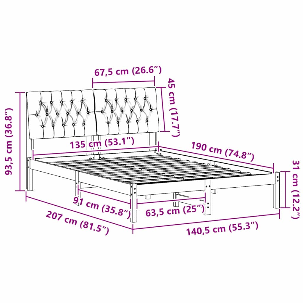 Bettgestell mit gepolstertem Kopfteil Braun 200 x 200 cm