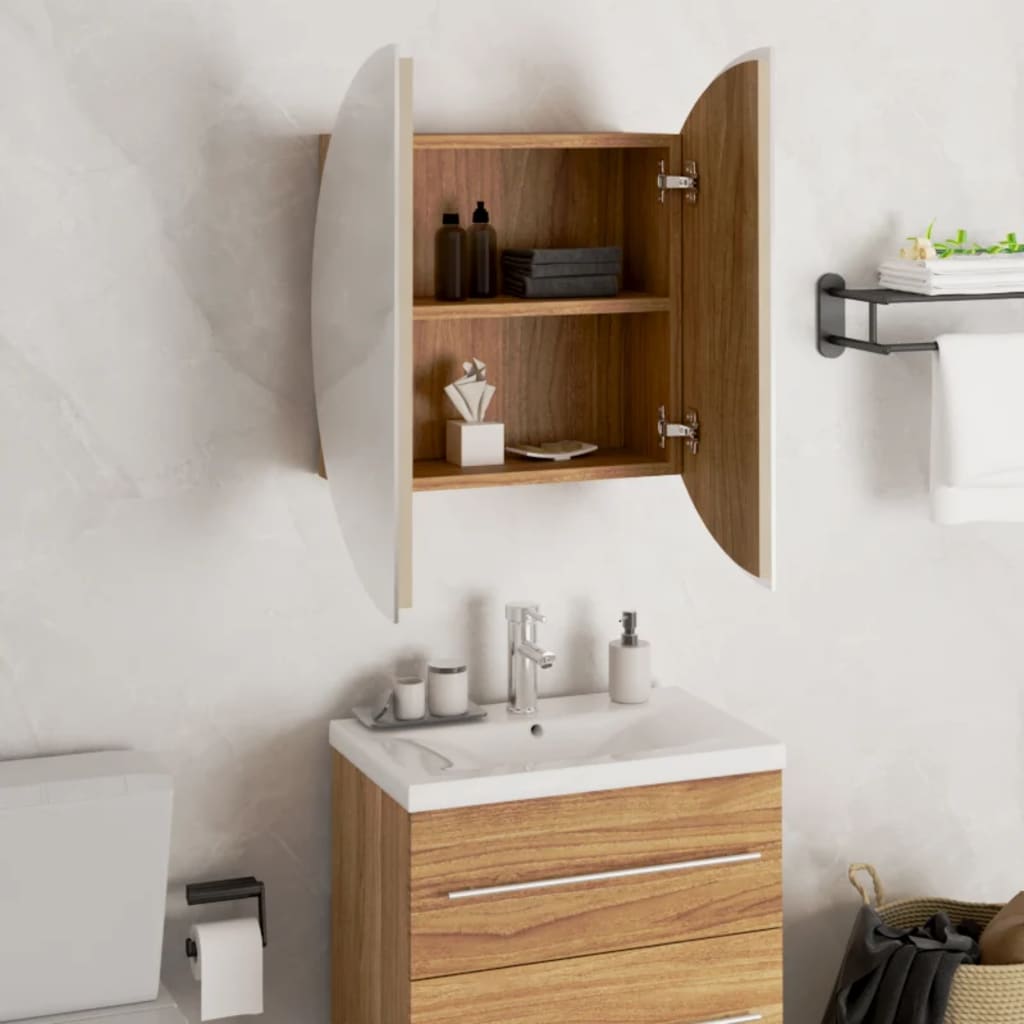 Badezimmerschrank mit Rundem Spiegel & LED Weiß 40x40x17,5 cm