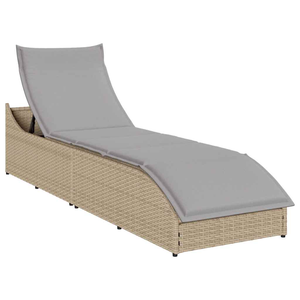 Klappliege mit Auflage und Stauraum Schwarz Poly-Rattan