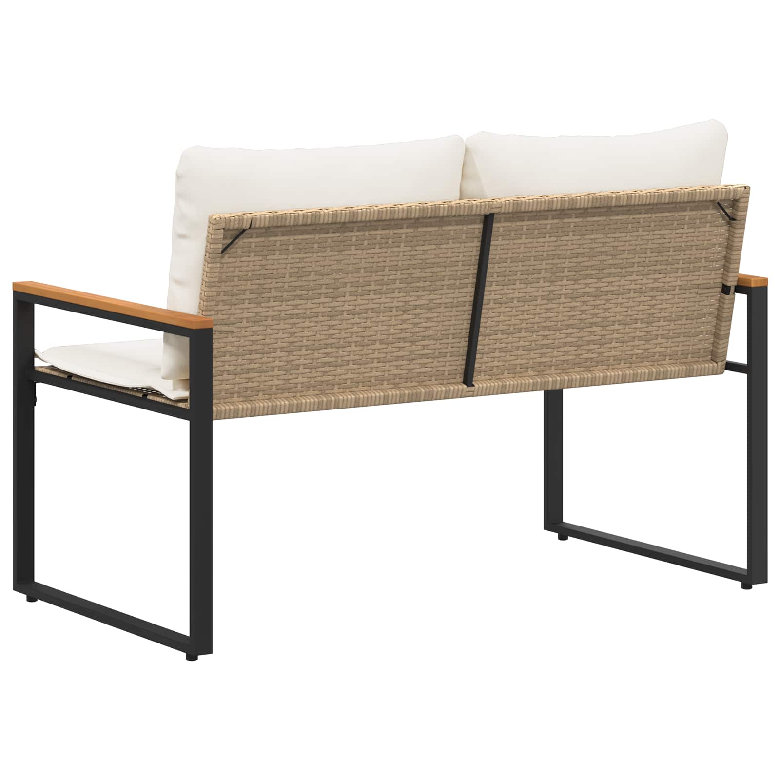 Bank mit Kissen Schwarz und Cremeweiß 115 x 65 x 72 cm Rattan
