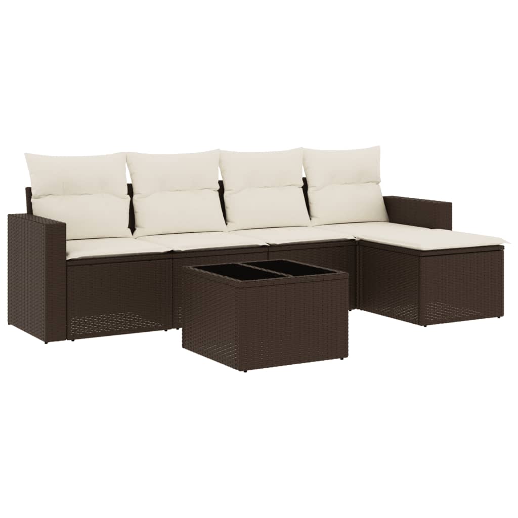 5-tlg. Garten-Sofagarnitur mit Kissen Schwarz Poly Rattan