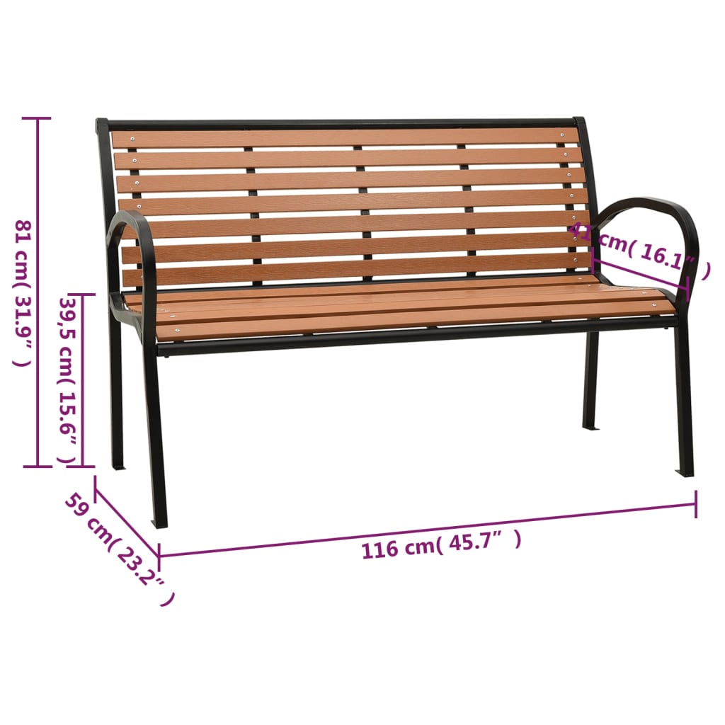 Gartenbank Schwarz 116 cm Stahl und WPC