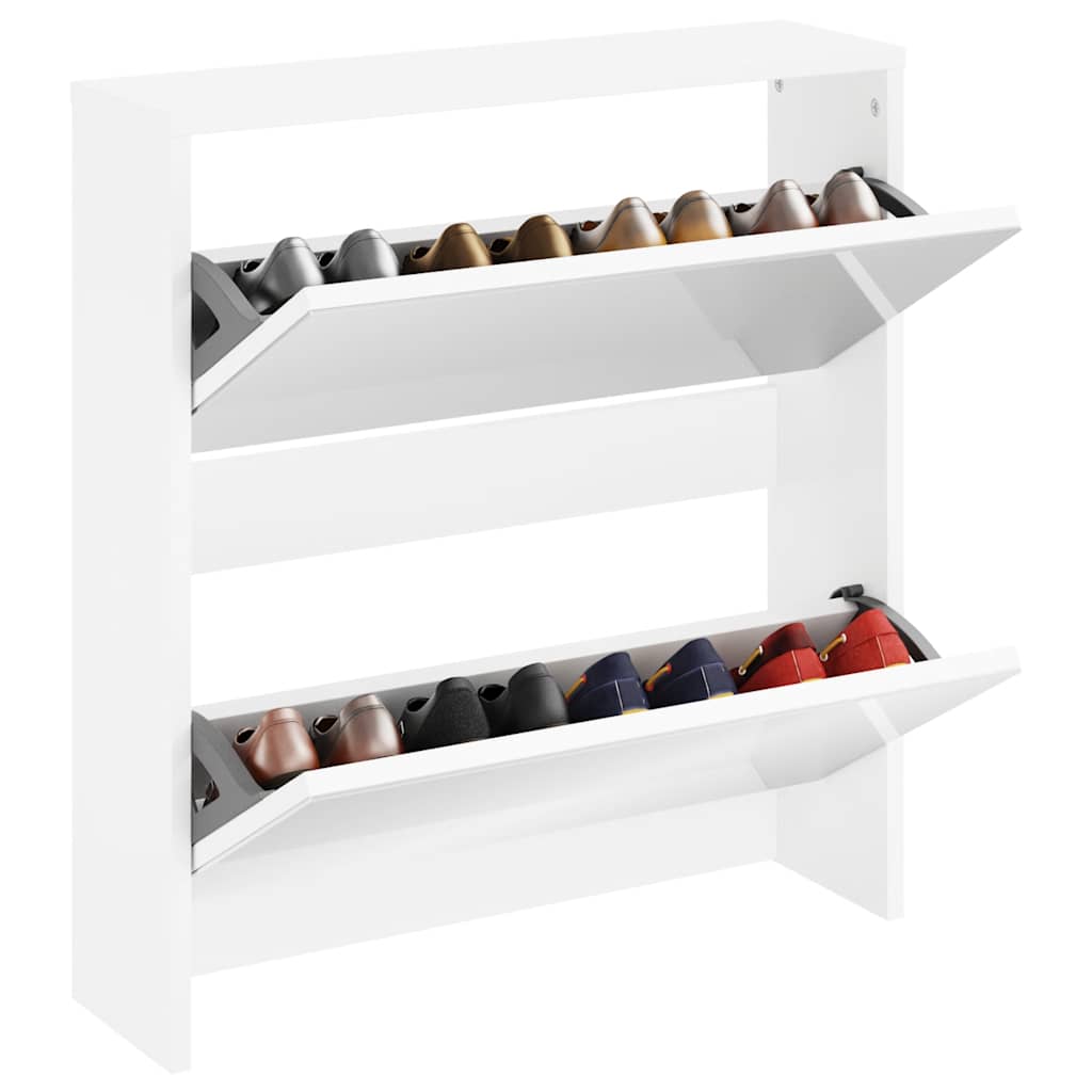 Schuhschrank mit 2 Fächern Spiegel Eiche-Optik 63x17x67 cm